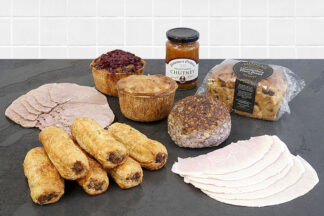 Christmas cold meat hamper with pickles and plum bread